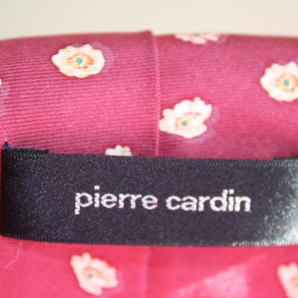 Vintage Pierre Cardin SILK Necktie Rosy Pink  Red Classic Small floral Print - Picture 3 of 4
